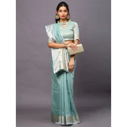 Saree Mall Pale Turquoise Woven Saree With Unstitched Blouse-picture-16