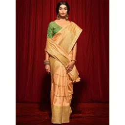 Saree Mall Peach & Golden Silk Woven Saree With Unstitched Blouse-picture-17