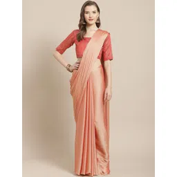 Saree mall Peach-Coloured Striped Saree with Tassels-picture-32