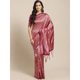 Saree mall Pink & Gold-Toned Woven Design Zari Silk Blend Banarasi Sarees-picture-18