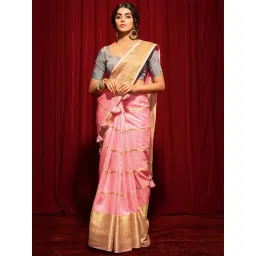 Saree Mall Pink & Golden Silk Woven Saree With Unstitched Blouse-picture-18