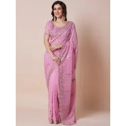 Saree Mall Pink Georgette Embellished Saree with Blouse Piece-picture-38