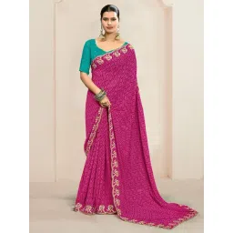 Saree Mall Pink Georgette Embroidery Saree with Blouse Piece-picture-33