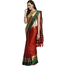 saree mall Silk Women's Cotton Banarasi Saree With Unstitched Blouse Piece-picture-11