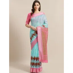 Saree Mall Turquoise Printed Saree With Unstitched Blouse-picture-20