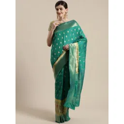 Saree Mall Turquoise Woven Saree With Unstitched Blouse-picture-14
