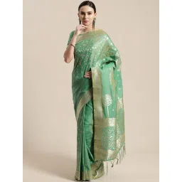 Saree Mall Turquoise Woven Saree With Unstitched Blouse-picture-15