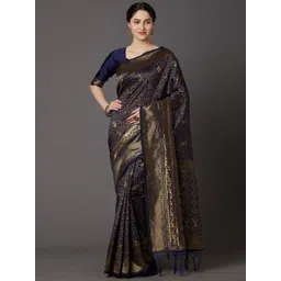 Saree Mall Women Navy Blue Banarasi Saree-picture-18