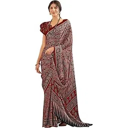 saree mall Women's Ajrkh Print Satin Crepe Polka Dot Printed Saree With Unstitched Blouse Piece-picture-17