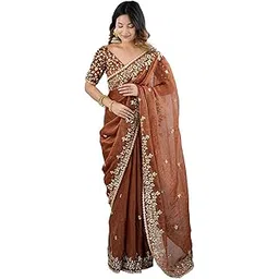 saree mall Women's Brown Chiffon Embellished Saree With Unstitched Blouse Piece (AARYAN18601_KR)-picture-40