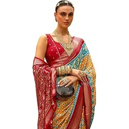 saree mall Women's Ikat Patola Silk Saree With Unstitched Blouse Piece (MHRANI624_RW_Parent)-picture-18