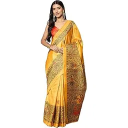 saree mall Women's Khadi Silk Madhubani Printed Ready To Wear one Minute Saree With Unstitched Blouse Piece-picture-37