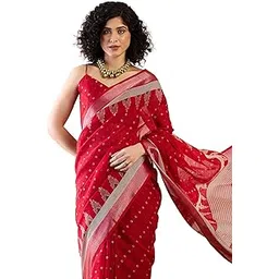 saree mall Women's Red Cotton Linen Bagru Printed Ready To Wear one Minute Saree With Unstitched Blouse (RTWKHNA83004_AS)-picture-12