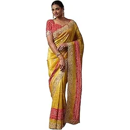 saree mall Women's Yellow Tissue Floral Printed Saree With Unstitched Blouse Piece (ANIKA1601_AG)-picture-36