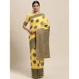 Saree Mall Yellow Floral Print Saree With Unstitched Blouse-picture-37