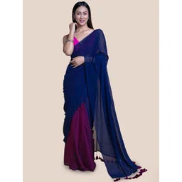 Saree star Colourblocked Half and Half Taant Sarees-picture-32