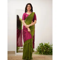 Saree star Colourblocked Taant Sarees With Blouse-picture-10