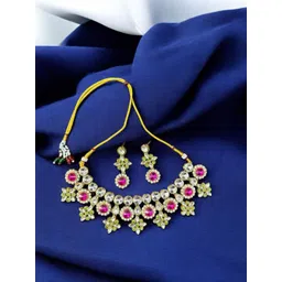 Saree Swarg Brass-Plated Artificial Stones Studded Jewellery Set-picture-12