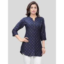 Saree Swarg Dark Blue Printed A Line Short Kurti-picture-43