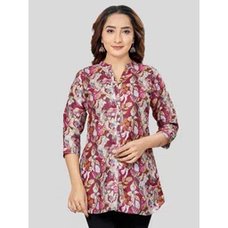 Saree Swarg Floral Printed Mandarin Collar A-Line Kurti-picture-29