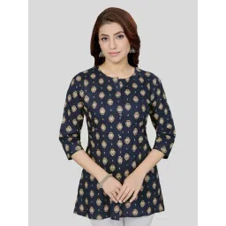 Saree Swarg Navy Printed A-Line Short Kurti-picture-43