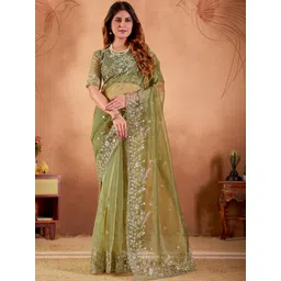 saretramall Ethnic Motifs Embroidered Organza Heavy Work Tussar Saree-picture-25