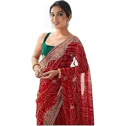 sareya veela Women's Georgette Bandhani Printed Embroidery Saree with Unstitched Blouse Piece-picture-54