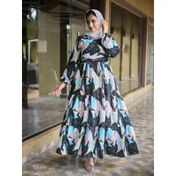 SARINKU Women Abstract Printed Long Sleeve Fit & Flare Maxi Dress-picture-28
