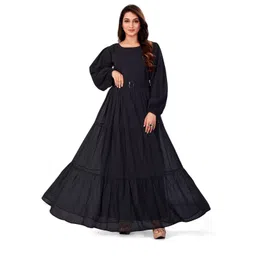 SARINKU Women Self Design Puff Sleeve Georgette Layered Maxi Dress Comes with a belt-picture-26
