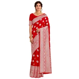 SARIYA Red Ethnic Motifs Zari Silk Blend Banarasi Saree-picture-15