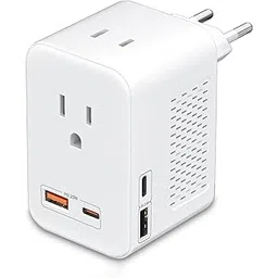 SARQW - 220V to 110V voltage conversion plug adapter for traveling from US to Europe with 2 USB ports and 2 USBC PD 20W ports, 2 AC outlets Power Adapter-picture-28