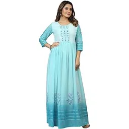 sarras Womens Cotton Hand Block Flared Long Gown with Dupatta-picture-31