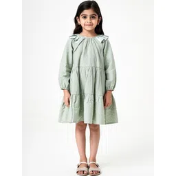 saruche Polka Dot Embroidered Puff Sleeve Ruffled A-Line Midi Dress-picture-10