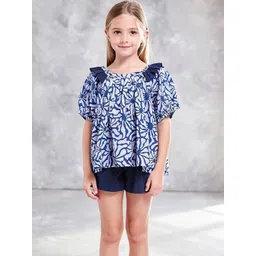 saruche Printed Cotton Boat Neck Balloon Tops-picture-19