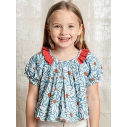 saruche Printed Cotton Boat Neck Balloon Tops image 1