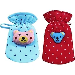Sarvatapana Cotton Baby Soft Plush Feeding Bottle Cover (Pack of 2), Tote Carrier Bags Printed Dot Cartoon Baby Bottle Covers Suitable for 60-125ML (Red & Blue)-picture-23