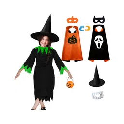 Sarvda California Horror Halloween Theme Cosplay Devil Witch Three Fourth Sleeves Costume Set  - Orange & Black-picture-18