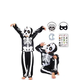 Sarvda Kids Pack of 2 Halloween Printed Round Neck Costume Skeleton 2 Mask A-Line Dress-picture-42
