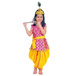 Sarvda Kids Shree Krishna Dress Set With Mala BajuBand Bansuri Patka Mukut MorPankh Kundal-picture-19