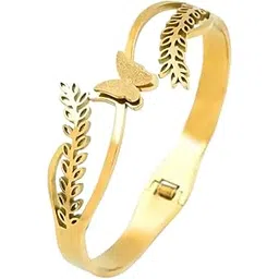 sashaa Elegant Gold Finish Butterfly Leaf Design Kada Bracelet for Women & Girls | Stylish Openable Bangle | Lightweight Fashion Jewellery for Gifting-picture-43