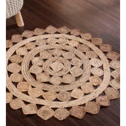 sashaa world Natural Abstract Jute 3 ft x 3 ft Hand Woven Round Carpet-picture-17