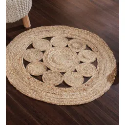 sashaa world Natural Abstract Jute 3 ft x 3 ft Hand Woven Round Carpet-picture-20