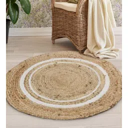 sashaa world Natural Geometric Jute & Cotton 2.5 ft x 2.5 ft Hand Woven Round Carpet-picture-26