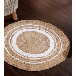 sashaa world Natural Geometric Jute & Cotton 3 ft x 3 ft Hand Woven Round Carpet-picture-16