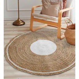 sashaa world Natural Geometric Jute & Cotton 3 ft x 3 ft Hand Woven Round Carpet-picture-19