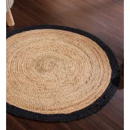 sashaa world Natural Geometric Jute & Cotton 3 ft x 3 ft Hand Woven Round Carpet-picture-21