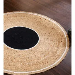 sashaa world Natural Geometric Jute & Cotton 4 ft x 4 ft Hand Woven Round Carpet-picture-23