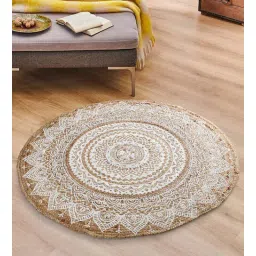 sashaa world Natural Persian Jute 3.5 ft x 3.5 ft Hand Woven Round Carpet-picture-24