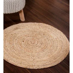 sashaa world Natural Solid Jute 3 ft x 3 ft Hand Woven Round Carpet-picture-15