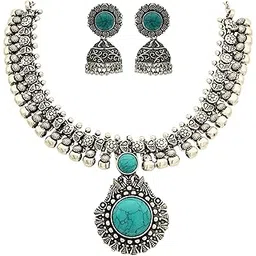 sasitrends Oxidised German Silver Necklace with Jumki for Women and Girls-picture-38